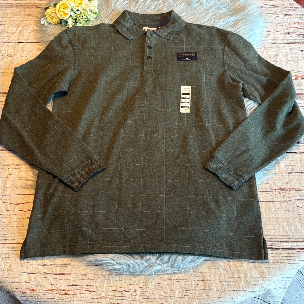 Haggar Dark Green Long Sleeve Polo